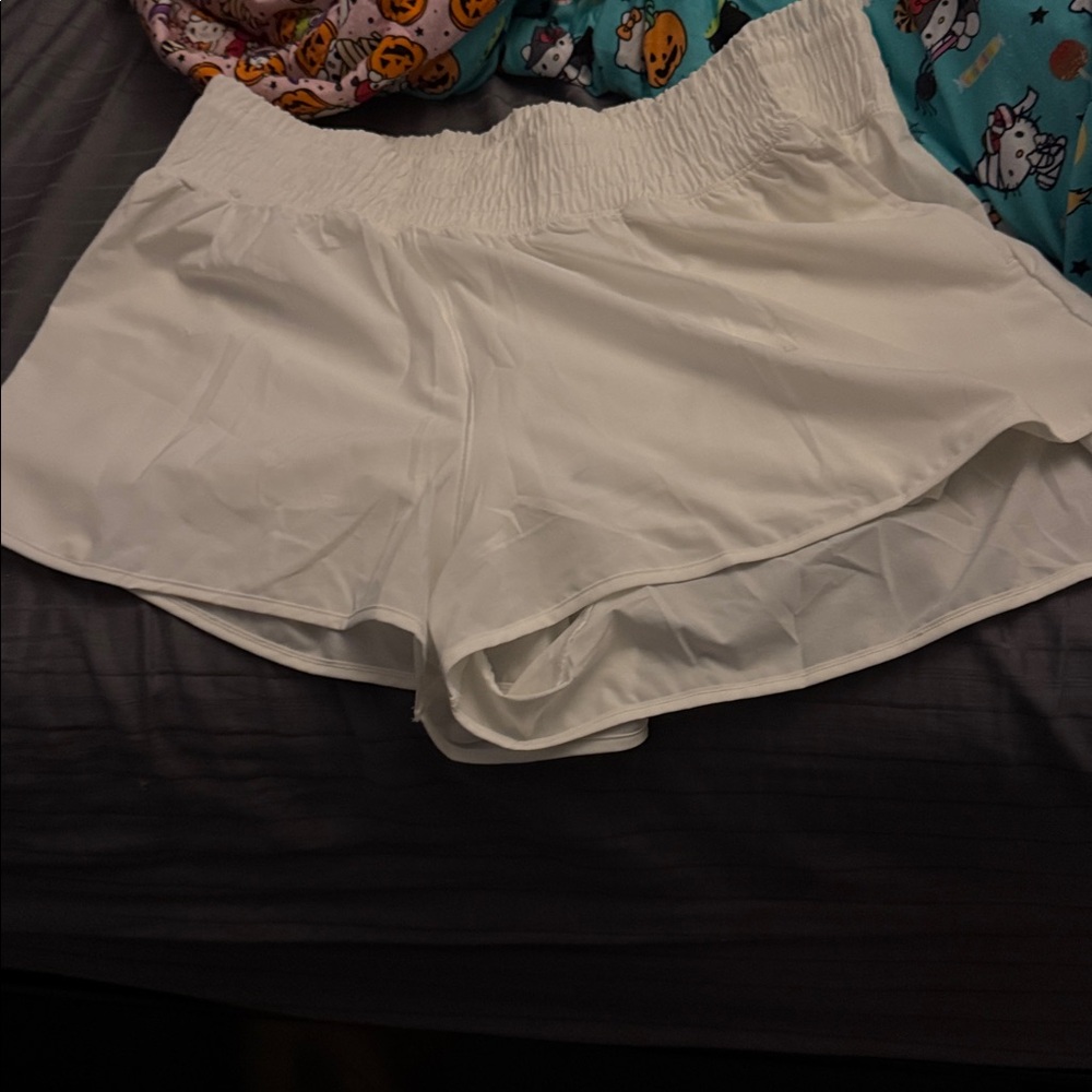 White Elastic Waist Shorts high waisted, athletic shorts off-line
